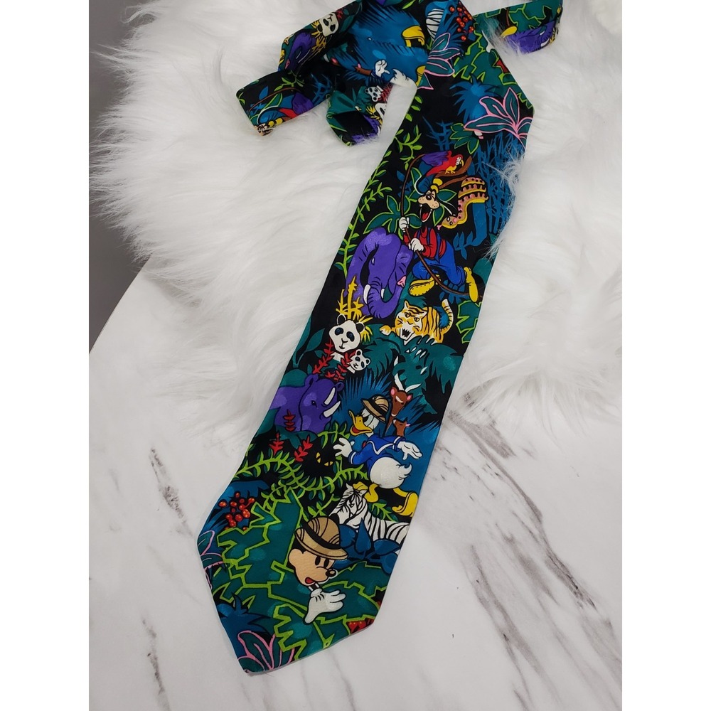 Vintage Disney Store Mickey Mouse Jungle Safari Silk Necktie